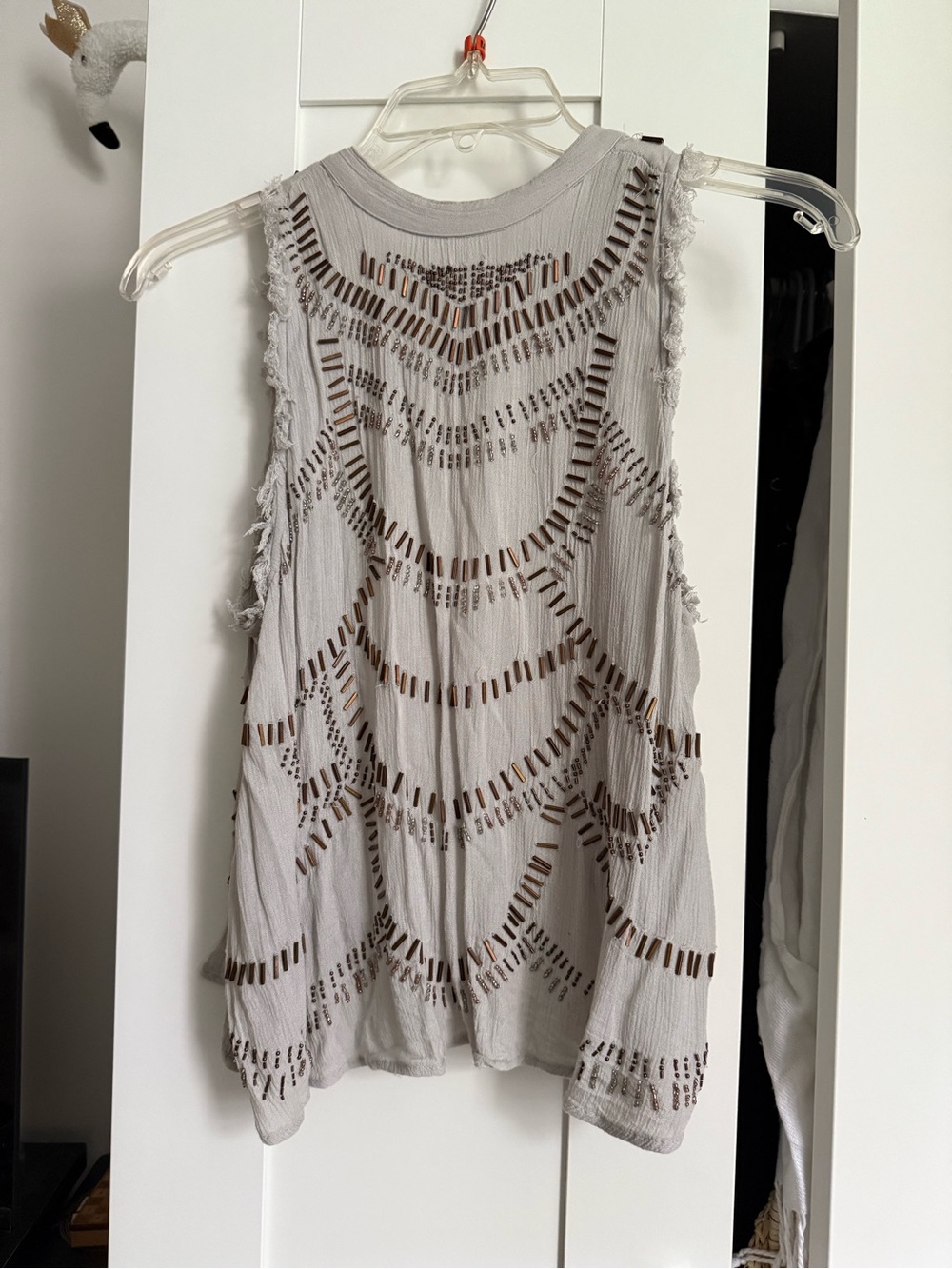 Free People Gray Sleeveless Cutout Crochet Tank